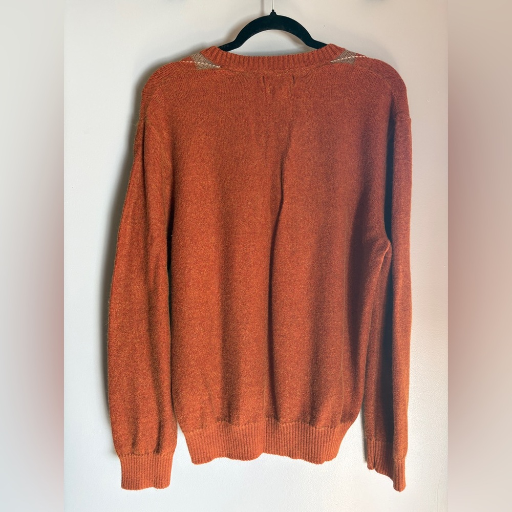 Banana Republic V-Neck Argyle Sweater - Rust and Gray - Academia Cabincore - Picture 2 of 4